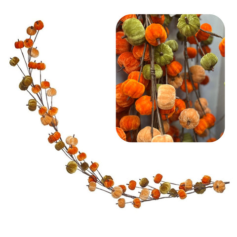 Decorative garland with velvet pumpkins