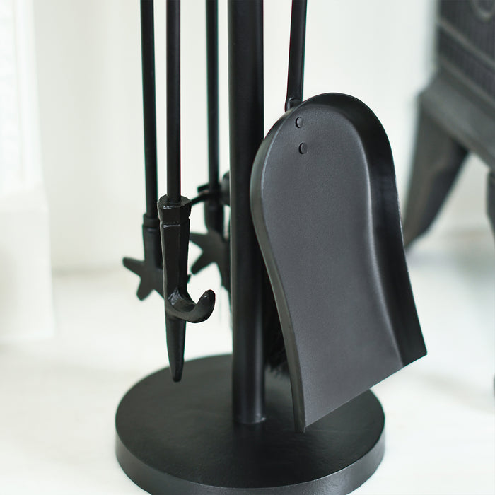 'Charlsgate' Black Iron and Polished Brass Handles Four Piece Fireside Tools Set H66cm