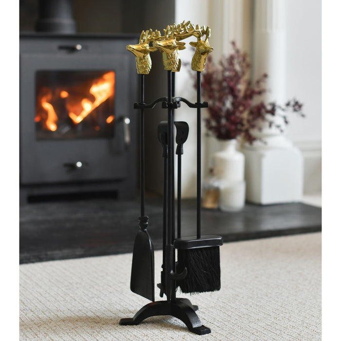 Gold Horse Head Finial Four Piece Fireside Tools Set