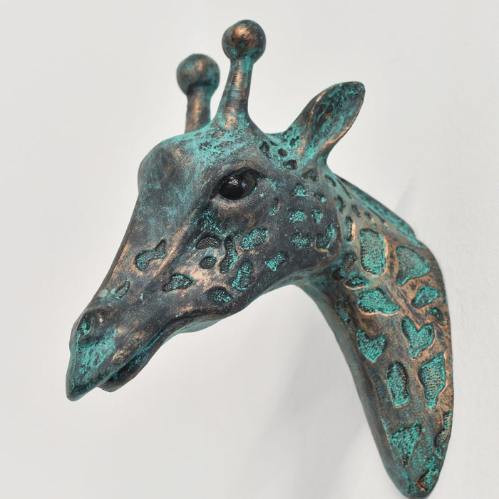 Verdigris Giraffe Head on Wall 