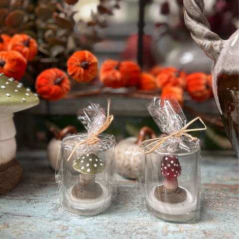 Toadstool Candles in Glass Jars 
