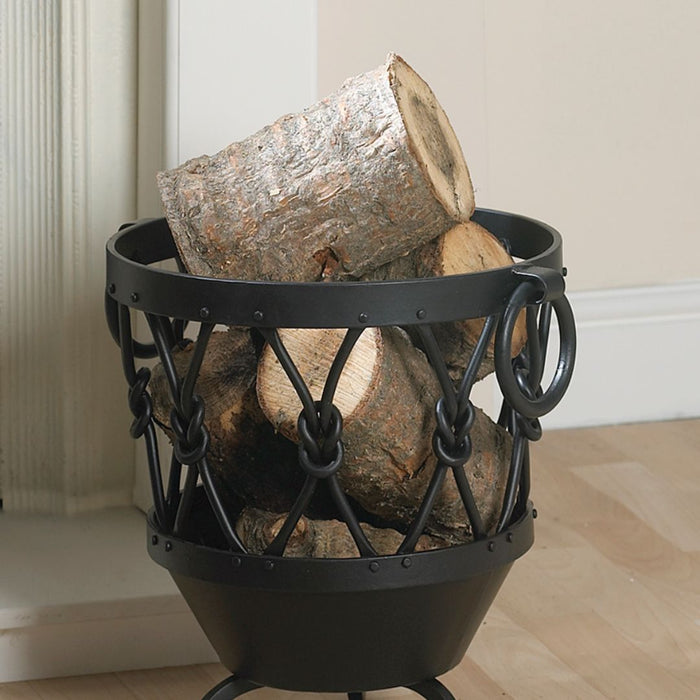 Wrought Iron 'Knot' Design Log Basket With Handles