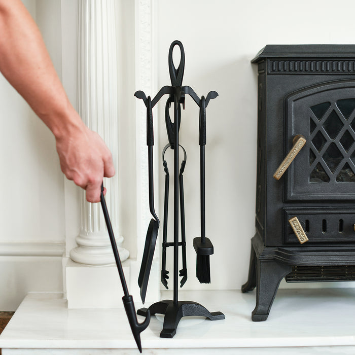 Black Loop Handle Four Piece Fireside Tools Set In Situ