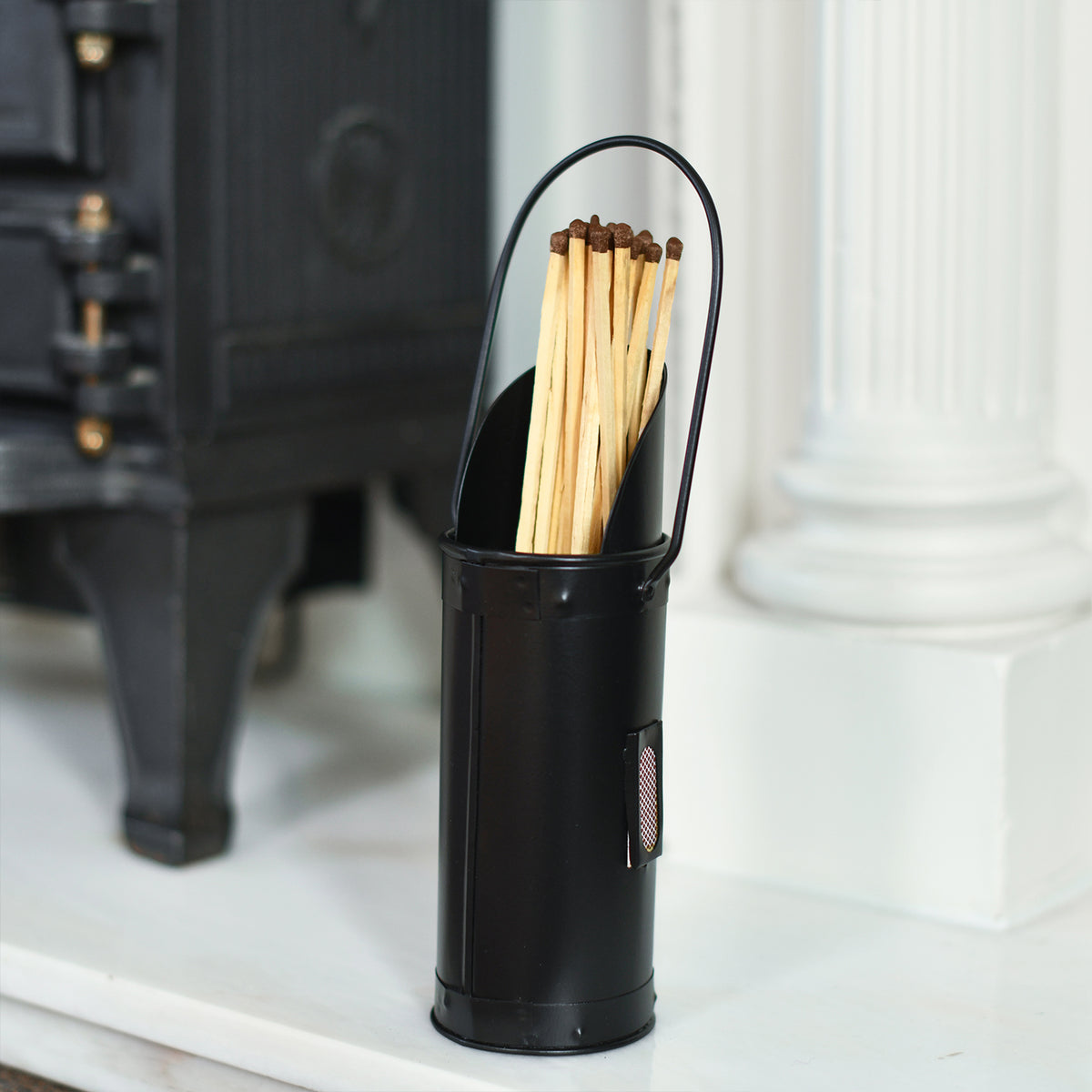 'Mildra' Black Steel Matchstick Holder With Striker The Fireside Store