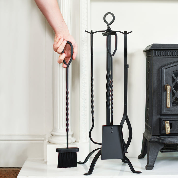 Black Twist Stand Fireside Tools Set In Situ 