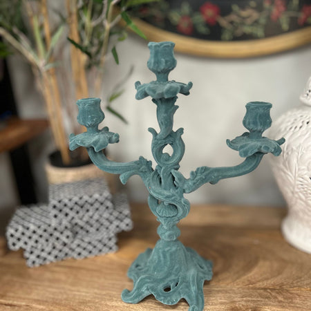 Blue Flock Candelabra 