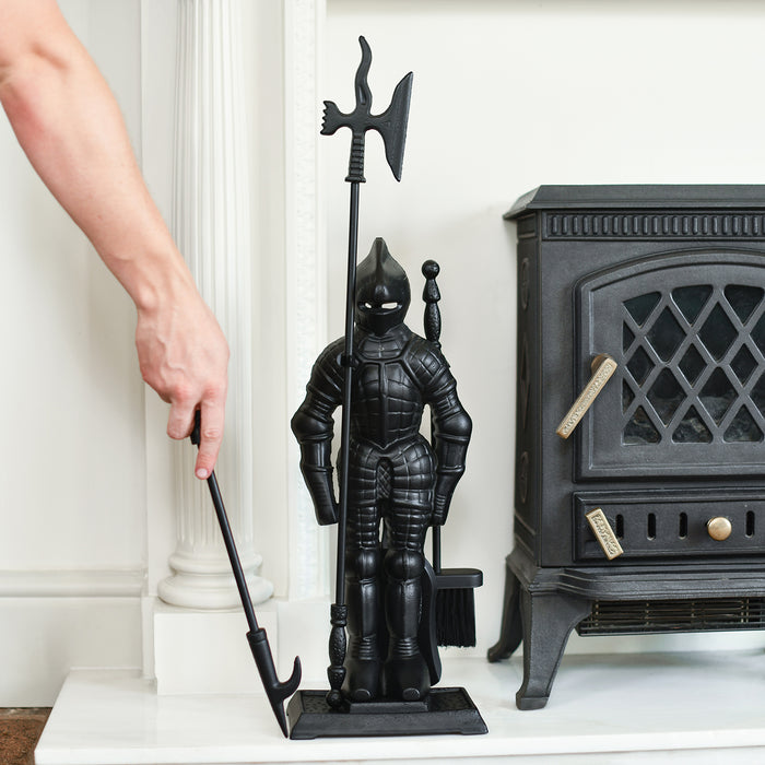 Cast Iron Black Knight Fireside Tools Set In Situ 