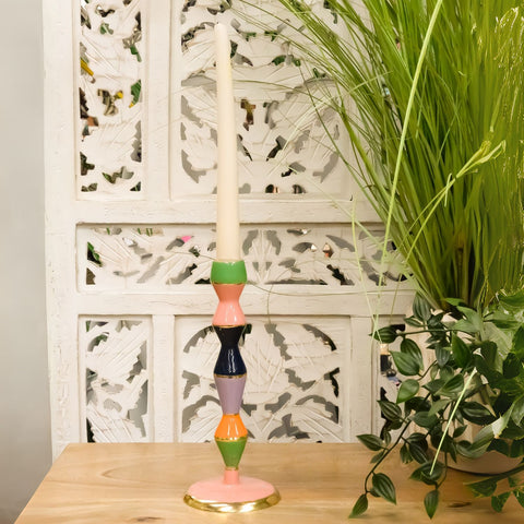 Colourful Striped Candlestick Holder in Situ