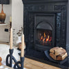 Contemporary Black Log Holder Next to lit fire 