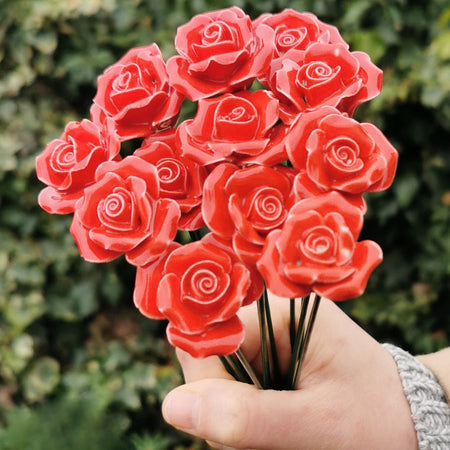 A Dozen Red Ceramic Roses 