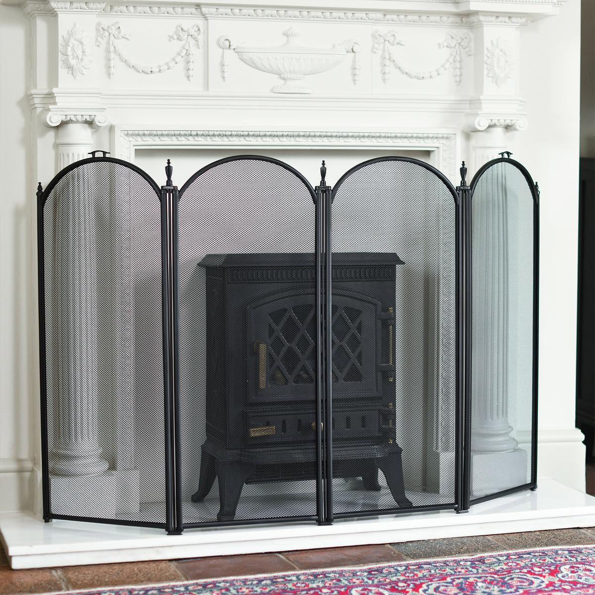 Fire Guard Rail 'Altus' Large Black Four Panel Fire Guard H81cm– The Fireside Store