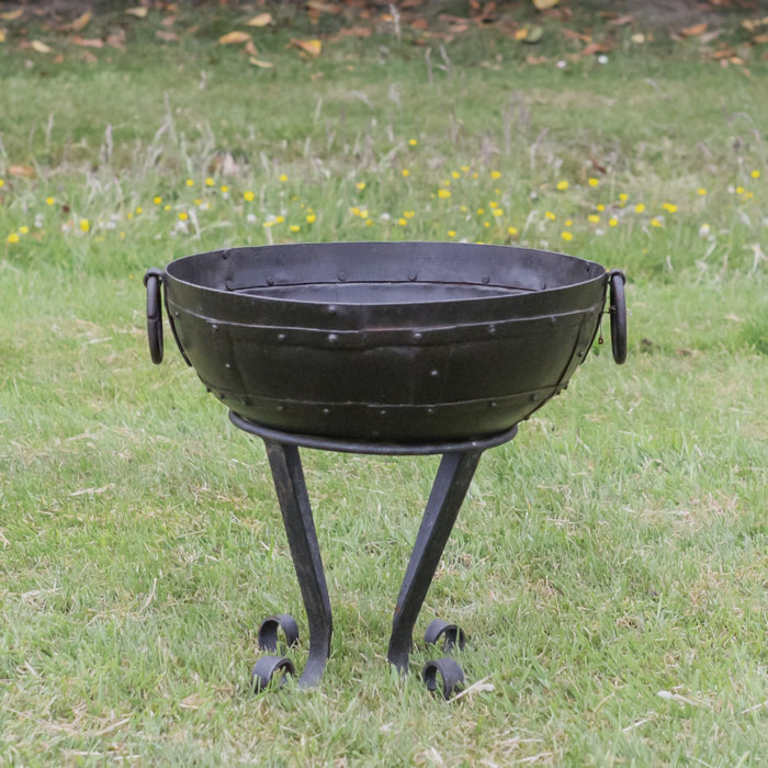 Rustic Iron Fire Bowl on Stand 