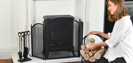 Fireside Tool Set, Fire Guard and Log Holder In Situ 