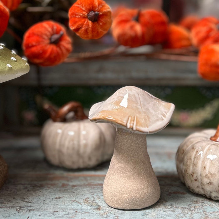 Ceramic Cream and Grey Toadstool Ornament