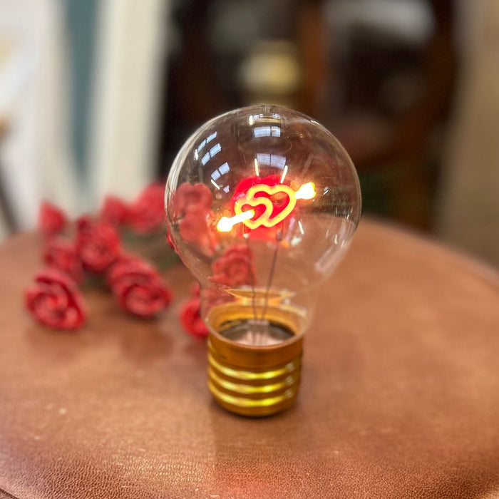 Neon Heart in Arrow Light Bulb Ornament 