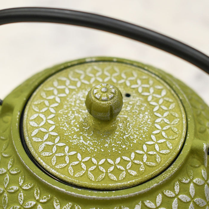 Silver and Green Teapot Lid On