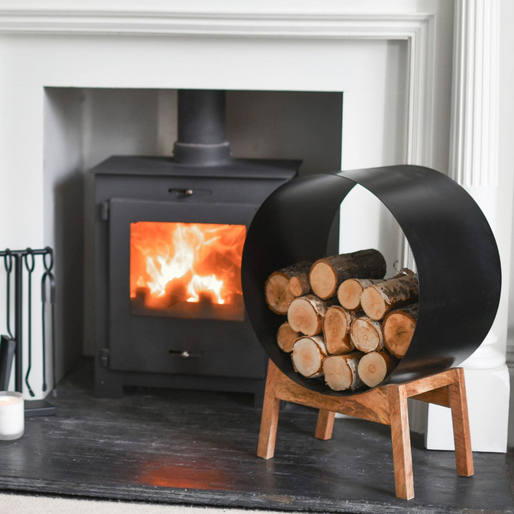 'Malja' Black Contemporary Steel & Wood Log Holder