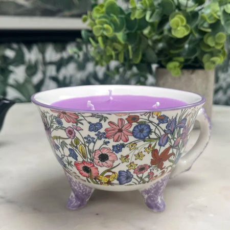 Tea Cup Candle with Floral Pattern
