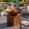 Rustic Fire Bowl on Stand Lit 
