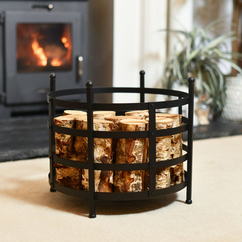 Black Riveted Metal Log Basket 