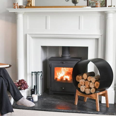 'Malja' Black Contemporary Steel & Wood Log Holder