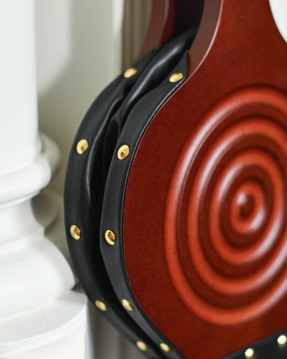 Close Up of wooden and Vegan Leather Studded bellows 