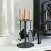 Matte Grey Three Piece Contempoary Fireside Tools Set With Wooden Handles In Situ 