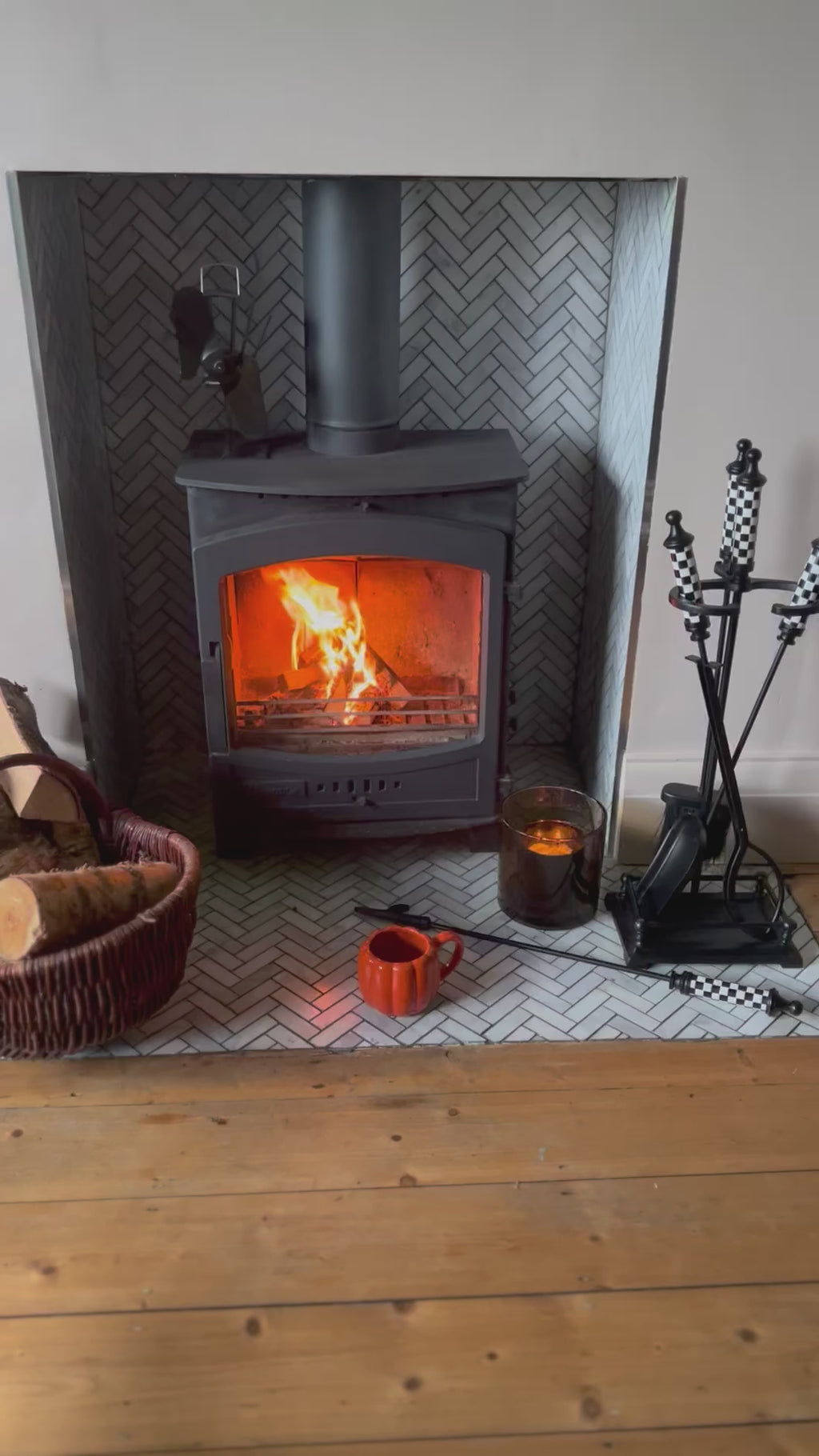 Fireside Tools Set Next to log burner 